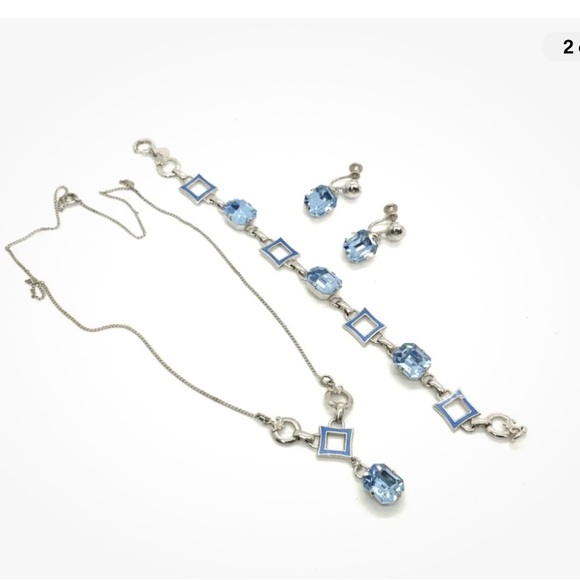 Vintage 40’s Amco Sterling ArtDeco Bracelet, Necklace & Earrings Set. - Picture 2 of 6